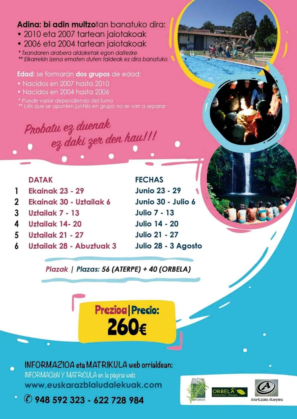 Folleto Euskarazblai Udalekuak, campamentos de verano en euskara